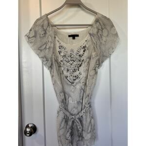 Sheri Bodell Ivory and Black Beaded Top
